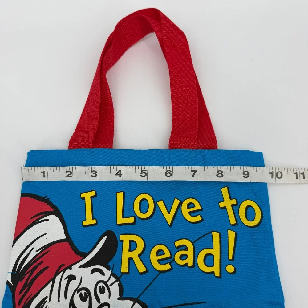 Dr. Seuss I Love‎ To Read Book Bag Vintage Tote Blue with Red Handles